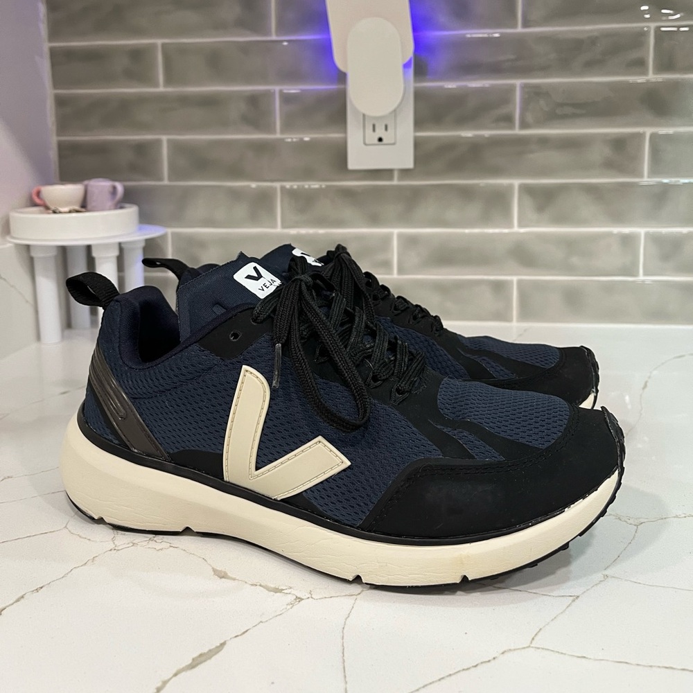Veja Navy Black and Cream Sneakers